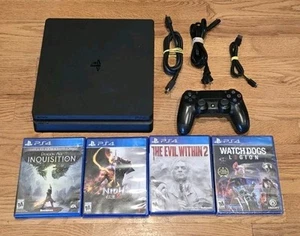 Sony PlayStation 4 Slim PS4 1TB Console Black With Controller And 4 Games - Picture 1 of 12