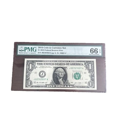 2013 $1 Kansas City FRN. PMG GEM Uncirculated 67 EPQ Banknote Trinary Serial # - Image 1 of 2