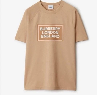 Camiseta Burberry Feminina Margot Logotipo Caixa Macia Castanho Tamanho Pequeno $480 Novo com etiquetas - Imagem 1 de 4