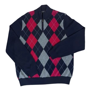 Brooks Brothers Quarter Zip Sweater Pullover Men’s L Navy Argyle Merino Wool - Picture 1 of 9
