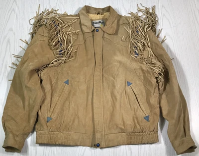Chaqueta Bomber De Colección Pioneer Wear Piel Buck Hombres L Flecos Cremallera Occidental Foto 1 de 4