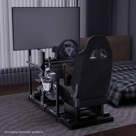 Hottoby 3060 Aluminum Racing Sim Cockpit Stand With Black Seat TV Stand Logitech