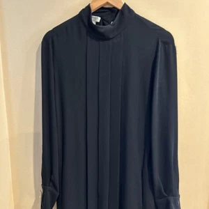 Vintage Yves St Laurent Black Silk Pleated Sheath Dress Sz 38/S - Picture 1 of 7