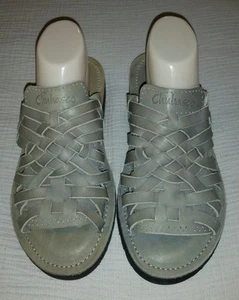 Gray Leather Sandals Strappy Woven Slip On CHUBASCO Mens 5 Womens 7 Unisex - Picture 1 of 11