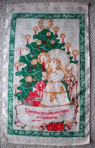 Angel with candles by decorated Christmas tree linen kitchen towel - Picture 1 of 2