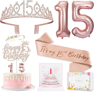 Decoraciones para el 15.º cumpleaños de niñas, banda y corona para el 15.º cumpl - Picture 1 of 11