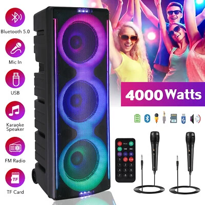 4000W Portable Wireless Bluetooth Speaker Powerful Bass with 10'' Woofers & Mic - Image 1 of 4