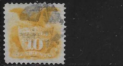 Scott 116, 10 Cent Eagle & Shield, G Grill, Orange, 1869, Used, NG, VG, Fault - Image 1 of 2