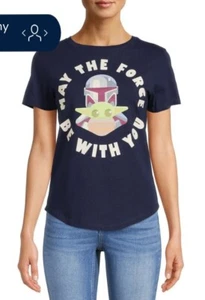 Star Wars T Shirt Womens Juniors Graphic Yoda Mandalorian Grogu XL 15/17 NWT - Picture 1 of 2