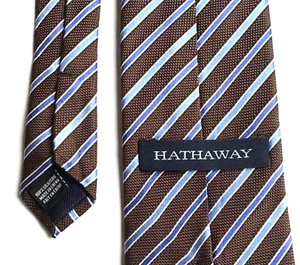 HATHAWAY  L’assyrienne brown with blue stripes  all Silk  tie - Picture 1 of 4