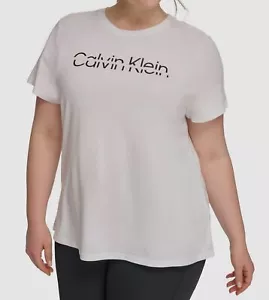 Calvin Klein Performance Women's White Logo Print T-Shirt Top Plus Sz 2X - Picture 1 of 2
