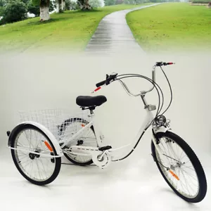 24" 3-Räder Dreirad für Erwachsene 6 Gang Fahrrad Trike mit Licht & Einkaufskorb - Bild 1 von 12