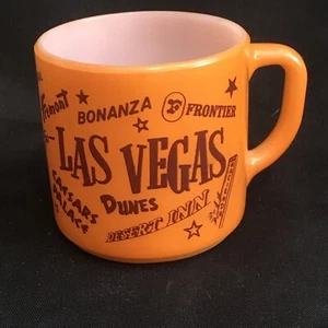 Vintage Las Vegas Milk Glass Coffee Cup Mug Desert Inn Stardust Sahara Aladdin - Picture 1 of 10