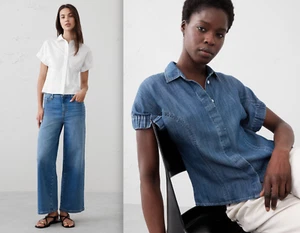 NWT BANANA REPUBLIC $70 Seamed White Poplin Shirt / Blue Chambray Shirt, Sz S, L - Picture 1 of 8