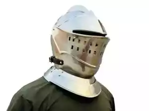 Casco Medieval | Casco Cerrado Europeo LARP Elegante Armadura Disfraz Vestido Caballero - Imagen 1 de 10