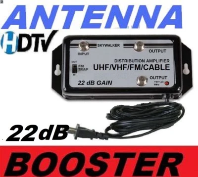 ANTENNA AMPLIFIER SIGNAL DISTRIBUTOR BOOSTER CABLE HD TV AMP OTA HD HDTV 22 dB - Image 1 of 4