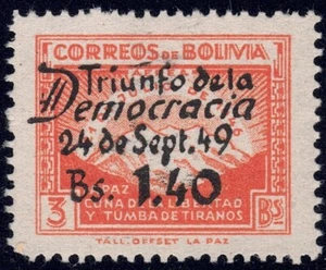 1950 Bolivia SC# C137 - No. C116 Surcharged in Black - M-NH - Picture 1 of 1