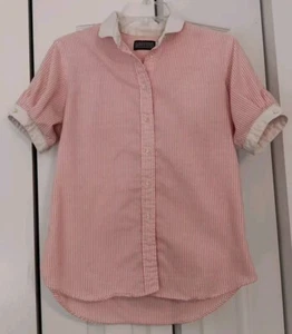 Vtg Girls Lands End Pink Pinstripe Oxford Cloth Collared Button Up Shirt Size 14 - Picture 1 of 9