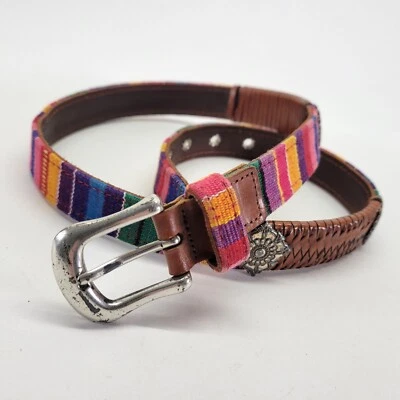 Fossil Leather Belt 30 M Concho Tapestry Braided Brown Vtg BT8324BRT - Image 1 of 4