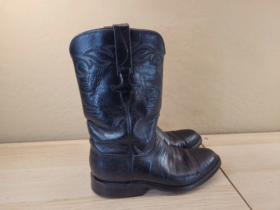 Lucchese EE. UU. De Colección Años 90 L9182 Botas Roper Cuero Negro Vaquero Para Hombres Talla 6.5 B Foto 1 de 4