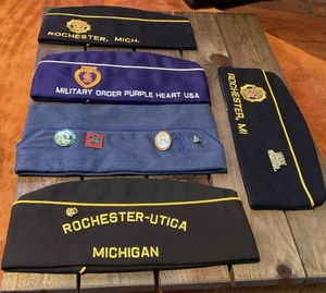 Lotto 5 cappelli berretto militare veterano - Rochester Utica MI ordine cuore viola con spille + - Foto 1 di 9