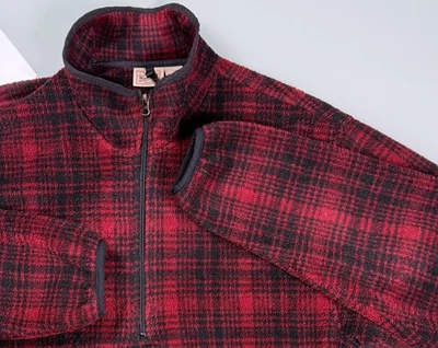 Pullover Woolrich Para Hombres LRG Rojo Tartán Cuadros Poloartec Polar 1/4 Cremallera Foto 1 de 4