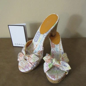NWB Coach Karen Sandals Graffiti Poppy Pop Cork Heel Slide Shoes Size 9 - Picture 1 of 8