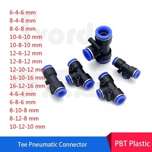 T Reducing Straight Tee Pneumatic Connector Unequal Fitting OD 4mm-16mm Push-In - Picture 1 of 19