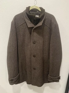Cappotto invernale Kenneth Cole New York uomo XL lana marrone bottoni foderato zip - Foto 1 di 17