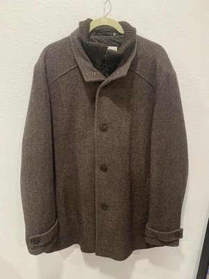 Kenneth Cole New York Men's XL Brown Wool Button Zip Up Lined Winter Coat Preppy - Image 1 of 4