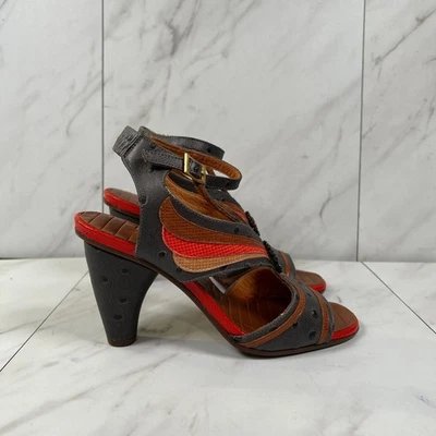 Chie Mihara Womens Size 5.5 EU 35.5 Jeweled Peep Toe Ostrich Leather Pumps Heels - Image 1 of 4