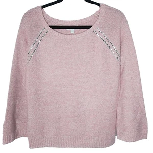 NY And Company Sweater Womens Small Blush Pink Knit Rhinestone Pullover Soft - Picture 1 of 6