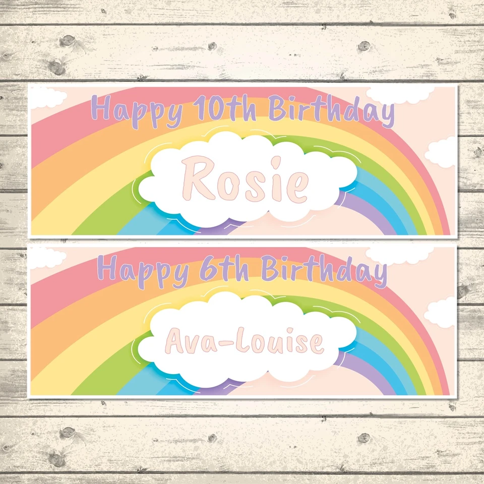 2 BANDERAS DE CUMPLEAÑOS ARCO IRIS PERSONALIZADAS 800mm x 297mm - diseño 2 - cualquier nombre/edad Foto 1 de 1