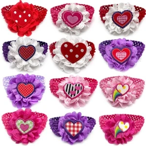 50Pcs Valentine's Day Elastic Band Dog Bowtie Collar Pink Dog Grooming Products - Picture 1 of 11