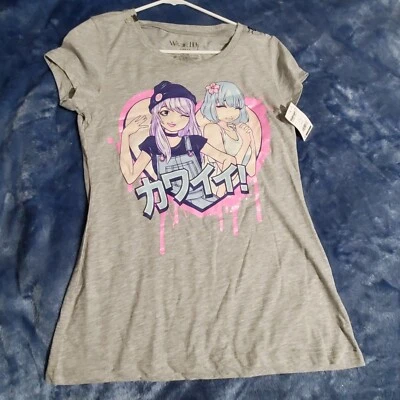 JR Large 11-13 T-shirt Anime Kawaii Grey Cap Sleeve NWT - Image 1 of 4