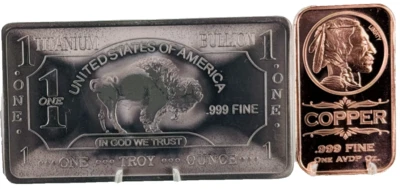Titanio y cobre * Barras de arte nativo americano * Juego de 2 piezas * Lingotes finos de .999 Foto 1 de 3