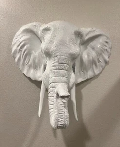 Minimalist Modern White Plaster Elephant Head Replica Wall Hanging 20”x17”x11” - Picture 1 of 3