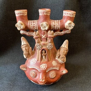 Vintage peruanische Volkskunst Kandelaber traditionelle Terrakotta Keramik Gottheit Tempel - Bild 1 von 11