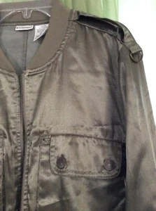 Women's sz XL Jrs 15 NOBO 90's Olive Green Satin Bomber Jacket Coat Military Cut - Picture 1 of 8