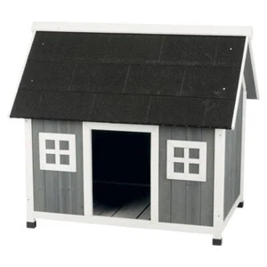Trixie Dog House Removable Floor+Hard-Plastic Footing+Peaked Roof Gray/White - Picture 1 of 4