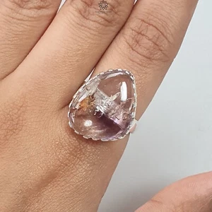 Anillo ajustable liso de plata de ley 925 de 6,77 g con piedras preciosas de amatista natural - Imagen 1 de 9