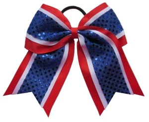 NEW "CONFETTI Red White Blue" Cheer Bow Tail 3" Ribbon Hair Bows Cheerleading - Picture 1 of 1
