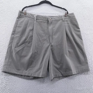 IZOD Mens All Cotton Chino Shorts 40x8 Gray Pleated Sportflex Waistband NEW - Picture 1 of 16