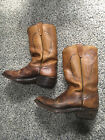 Vintage Texas Brand Cowboy Boots Mens 9.5D Native American Chief Tooled Leather