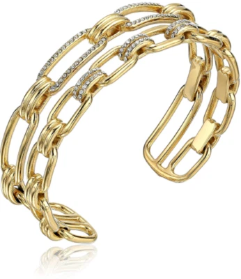 Michael Kors Iconic Links Yellow Gold Cuff Bracelet Crystals MKJ6957710 + MK BOX - Image 1 of 3