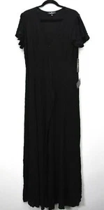 Lulus Womens Solid Black V Neck Short Sleeve Tie Up Slit Casual A Line Dress XL - Picture 1 of 11