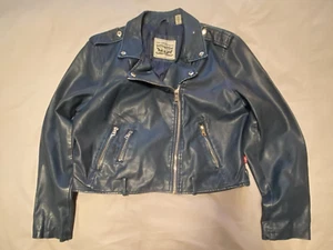 Levi's Jacket Womens XL Blue Classic Faux Vegan Leather Asymmetrical Coat Moto - Picture 1 of 21