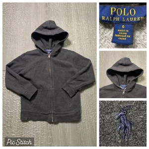 Polo Ralph Lauren Hoodie Zip Up Gray Youth Boys 6 Blue Pony Sweatshirt Jacket - Picture 1 of 11