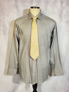 DONALD J. TRUMP  Grey Pinstripe Dress Shirt & Yellow Necktie LOT 16.5 x 34/35 - Picture 1 of 5