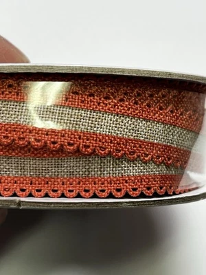 Terracotta Tile Scalloped Linen Stampin Up Ribbon 10 Yards 1/2” Wide #7015 - Image 1 of 3